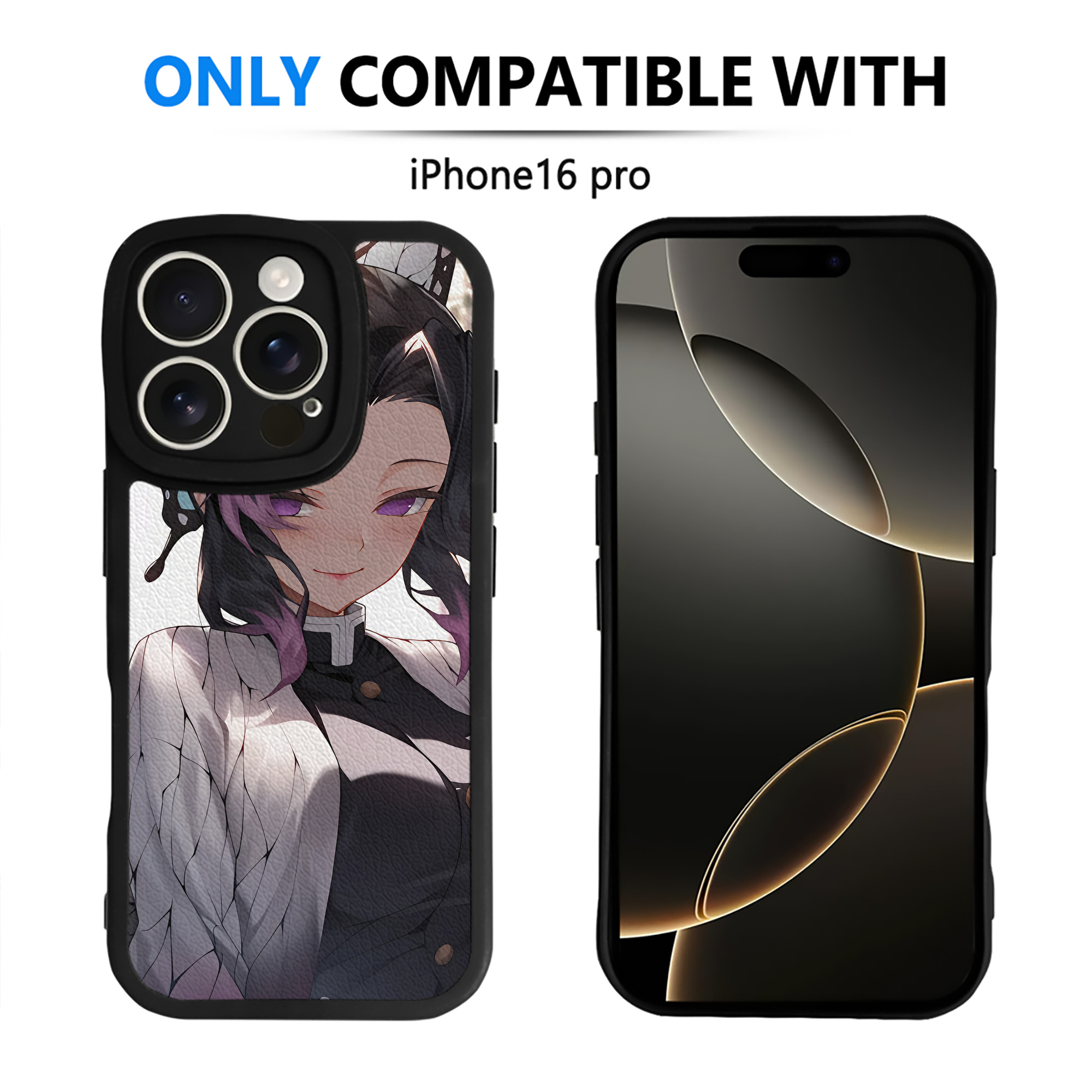 （画像用） 鬼滅の刃（きめつのやいば）蟲柱-胡蝶 しのぶ／こちょう しのぶ Kochou Shinobu 【iPhone 16シリーズ対応】シリコンスマホケース（レザー調） 材質：シリコン